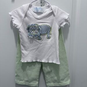 Mud Pie Green & White Striped Infant top & seersucker pants